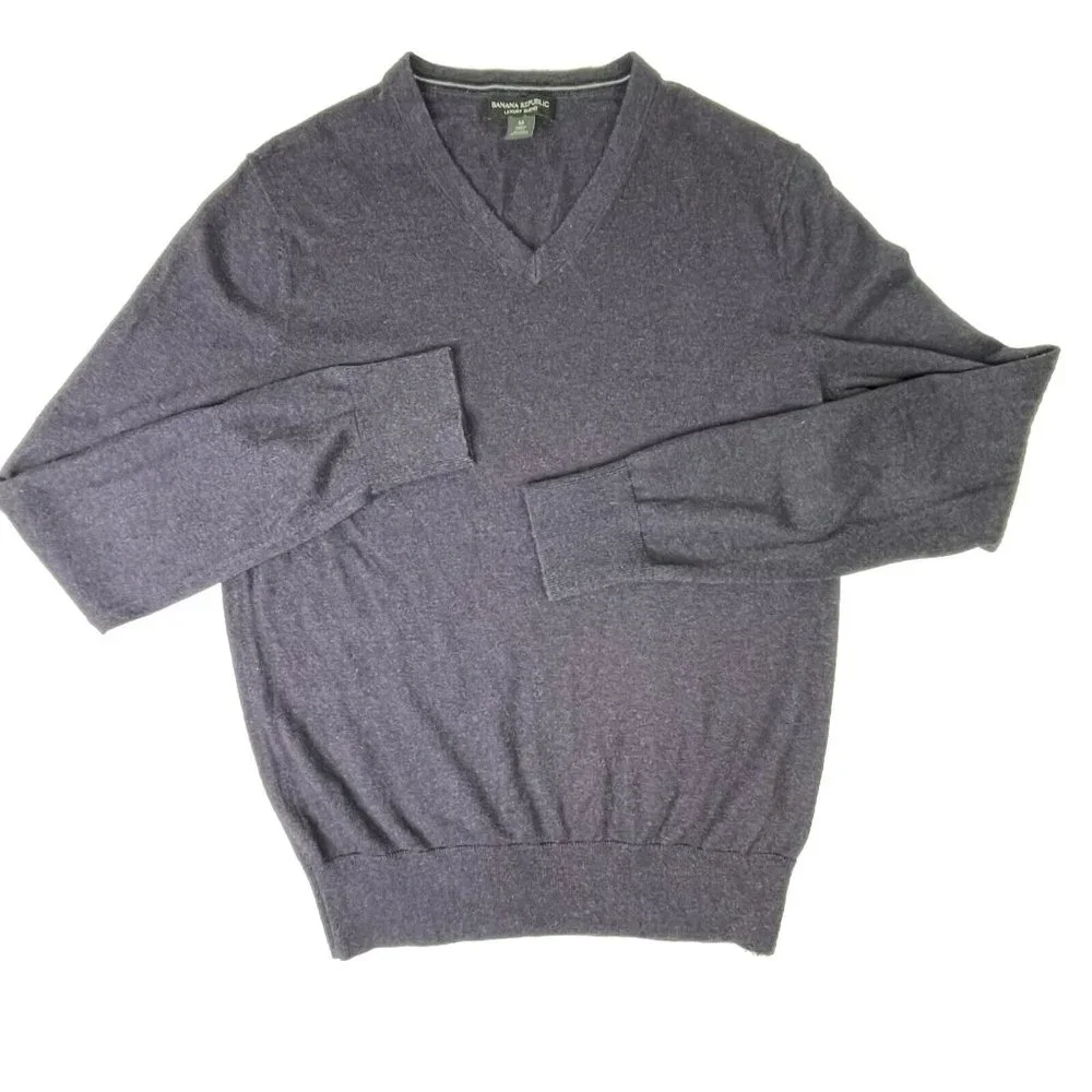 Banana Republic Luxury Sweater Silk Cashmere V Neck Heather Long Sleeve Knit EUC